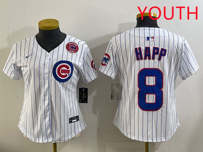 Youth 2025 Chicago Cubs #8 Happ White Stripe Game Nike MLB Jersey style 6